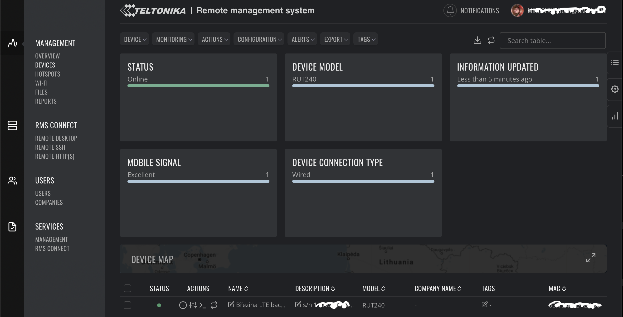 Moderní dashboard pro monitoring a vzdálený přístup