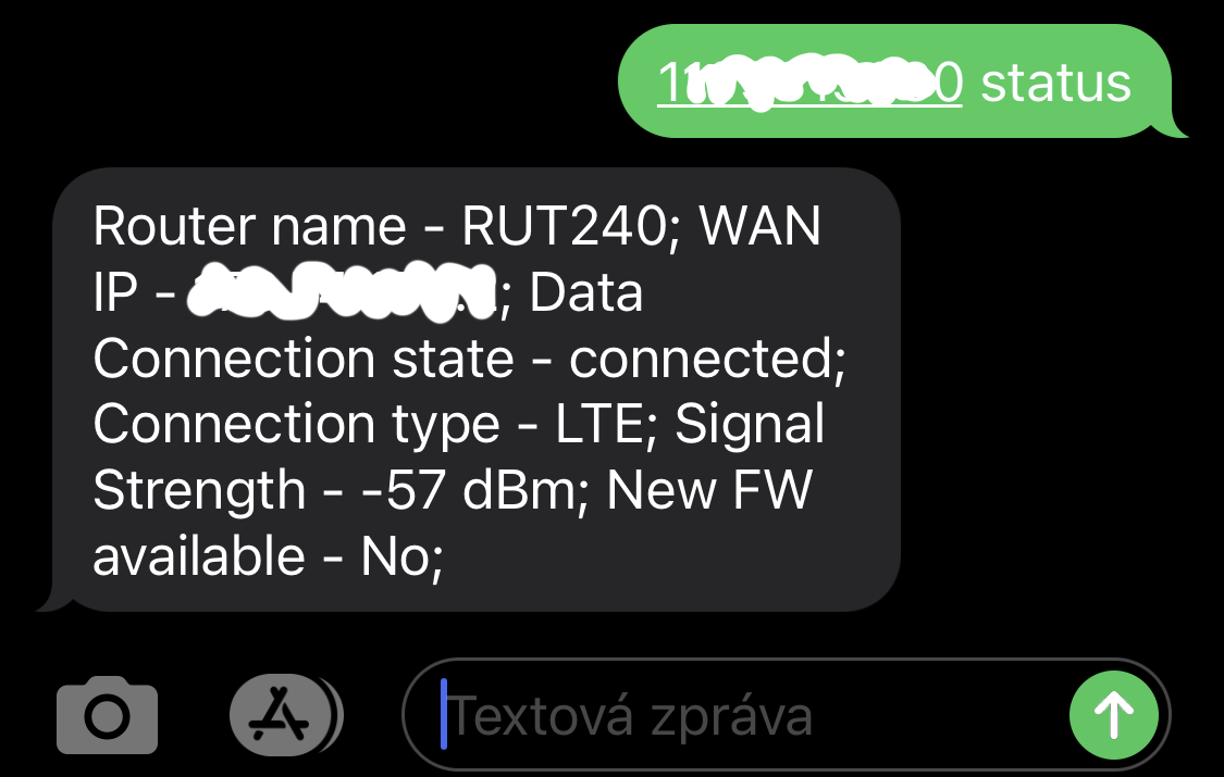 SMS status modemu RUT240